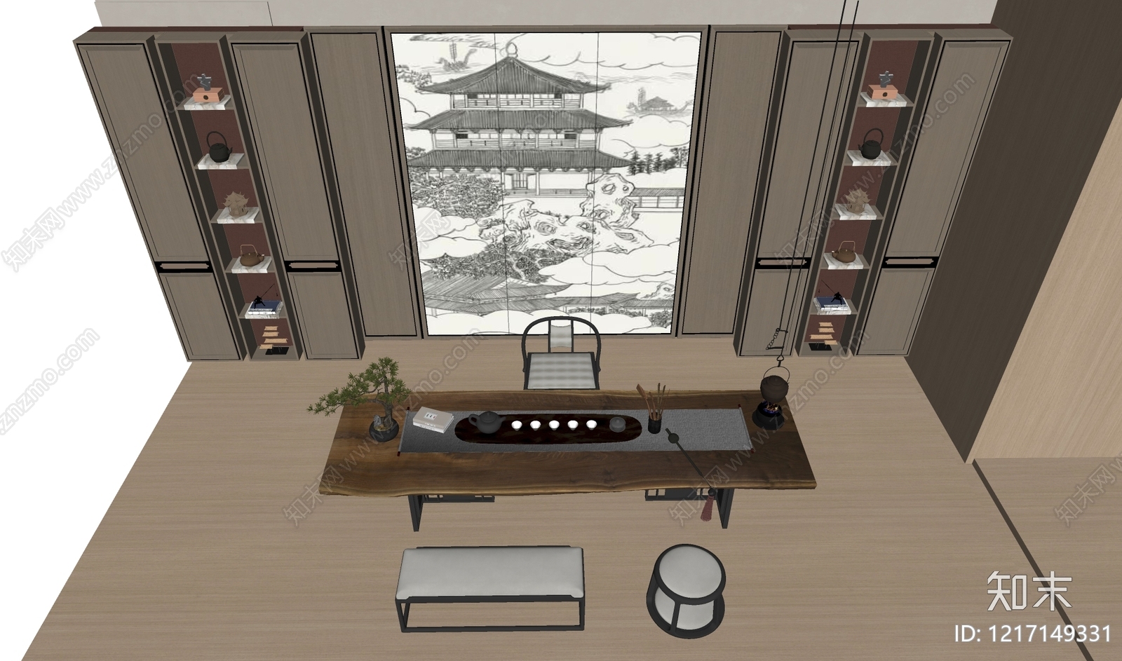 新中式茶桌椅SU模型下载【ID:1217149331】