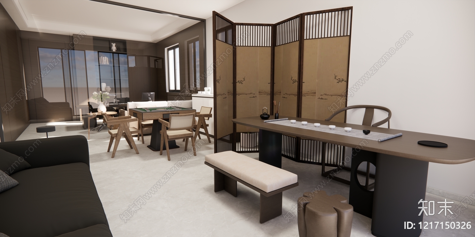 新中式经理办公室SU模型下载【ID:1217150326】
