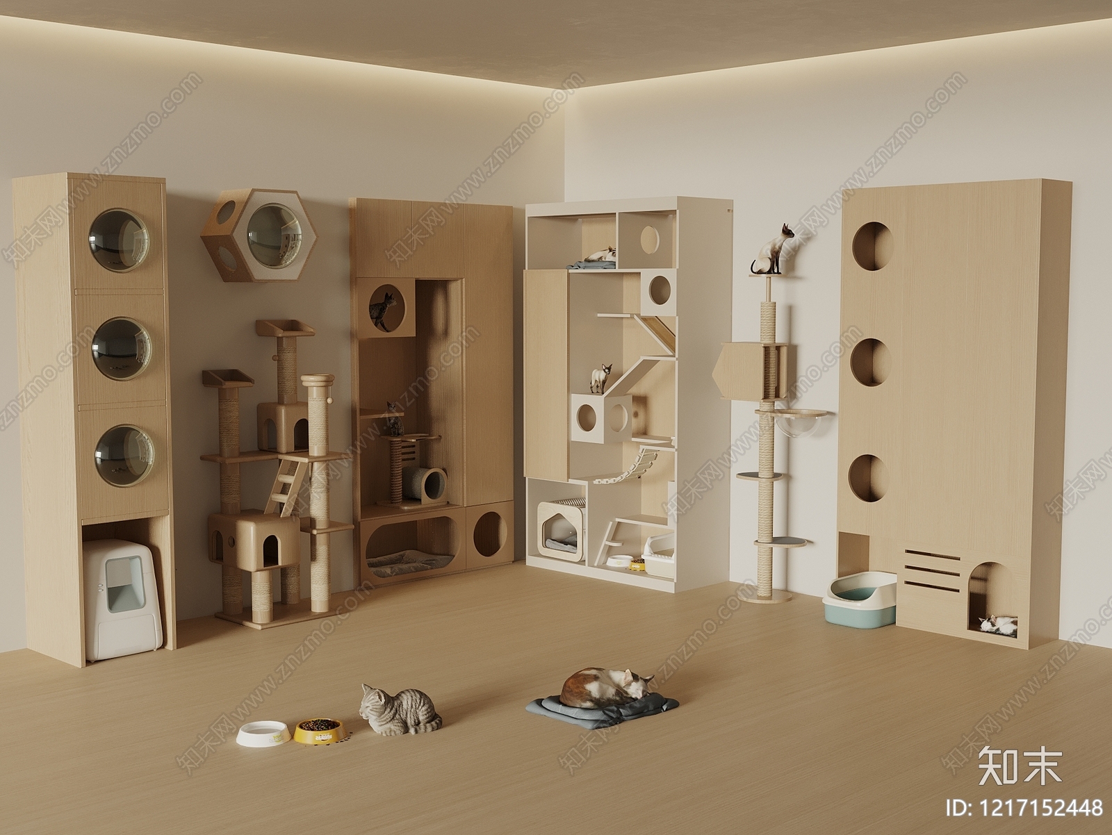原木奶油风猫爬架3D模型下载【ID:1217152448】