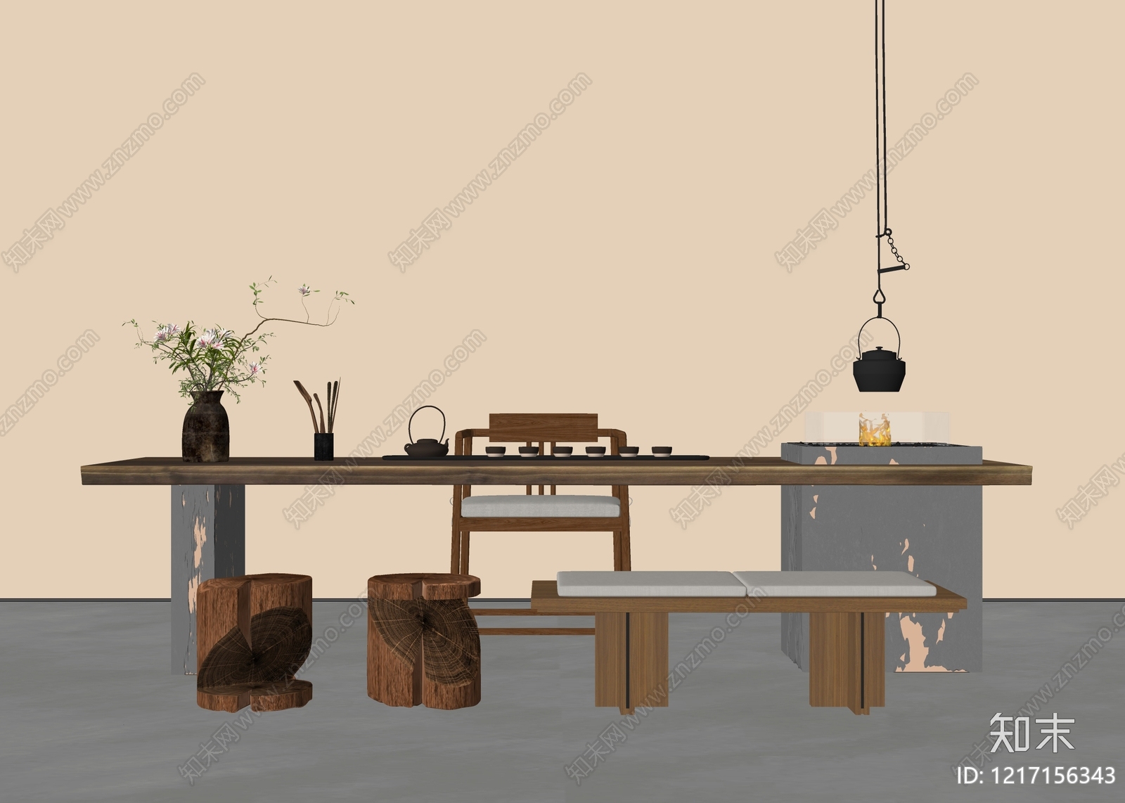 新中式茶桌椅SU模型下载【ID:1217156343】
