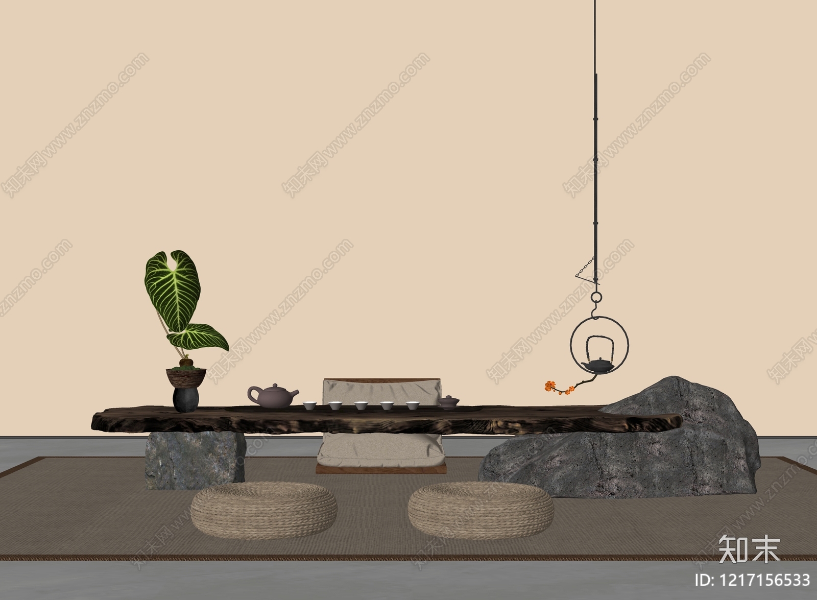 禅意新中式茶桌椅SU模型下载【ID:1217156533】