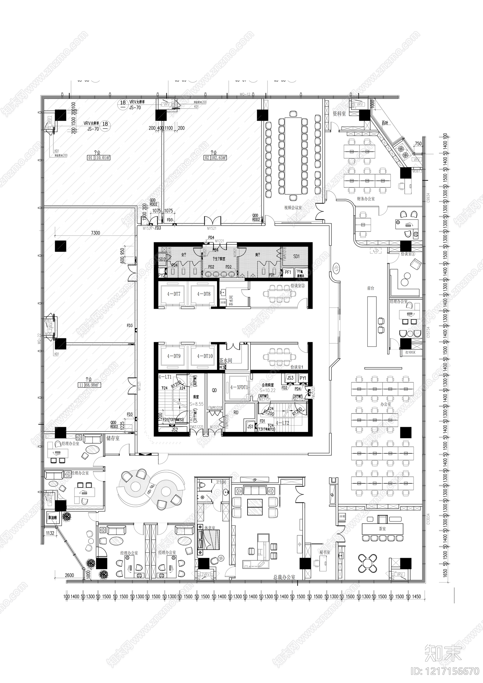 现代开放办公室CAD图纸