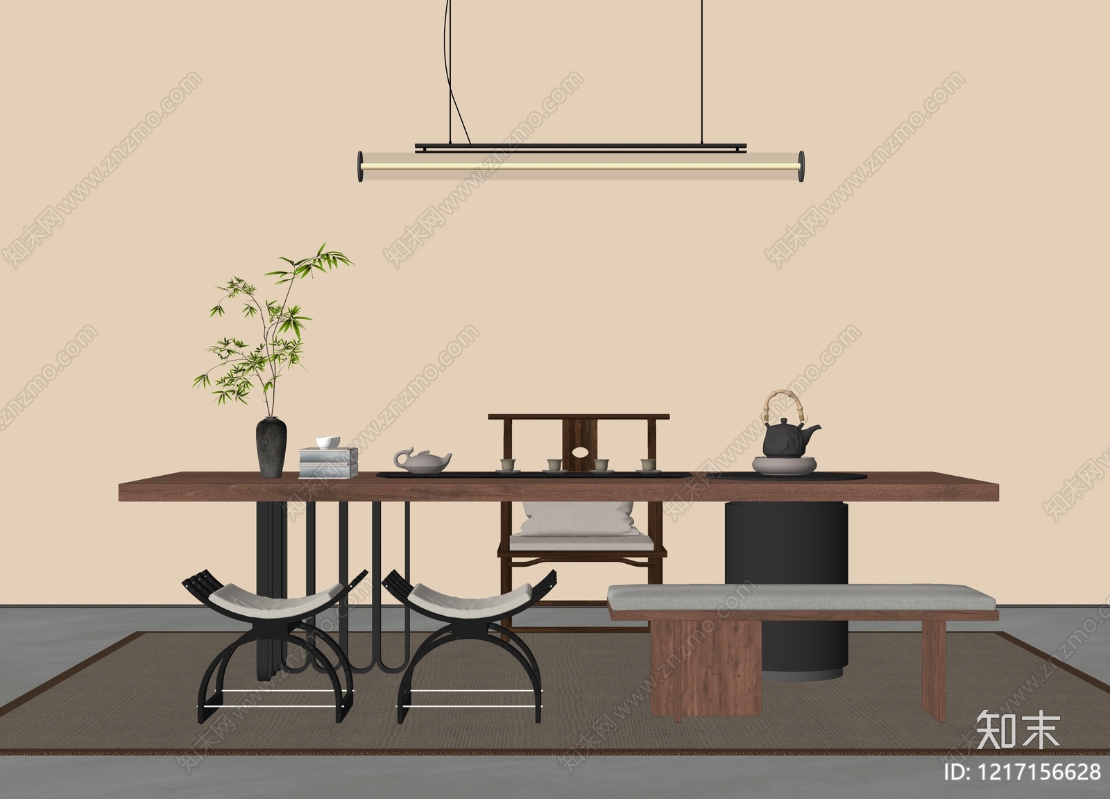 新中式茶桌椅SU模型下载【ID:1217156628】