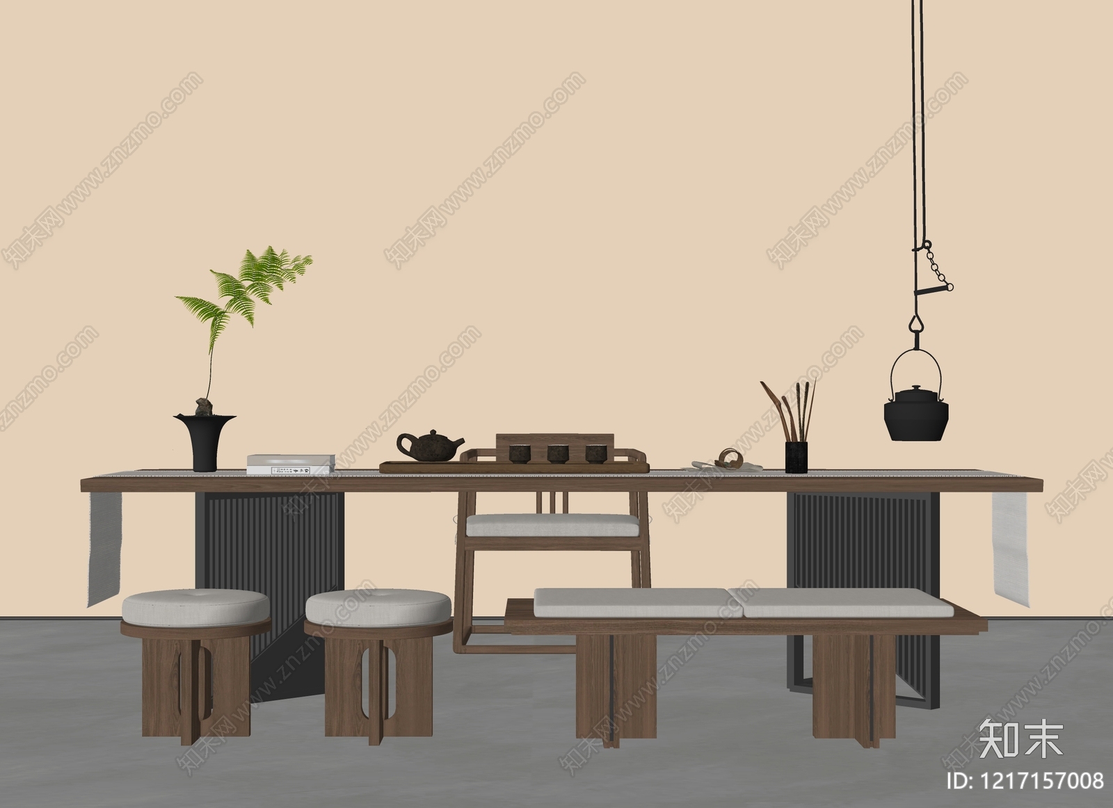新中式茶桌椅SU模型下载【ID:1217157008】