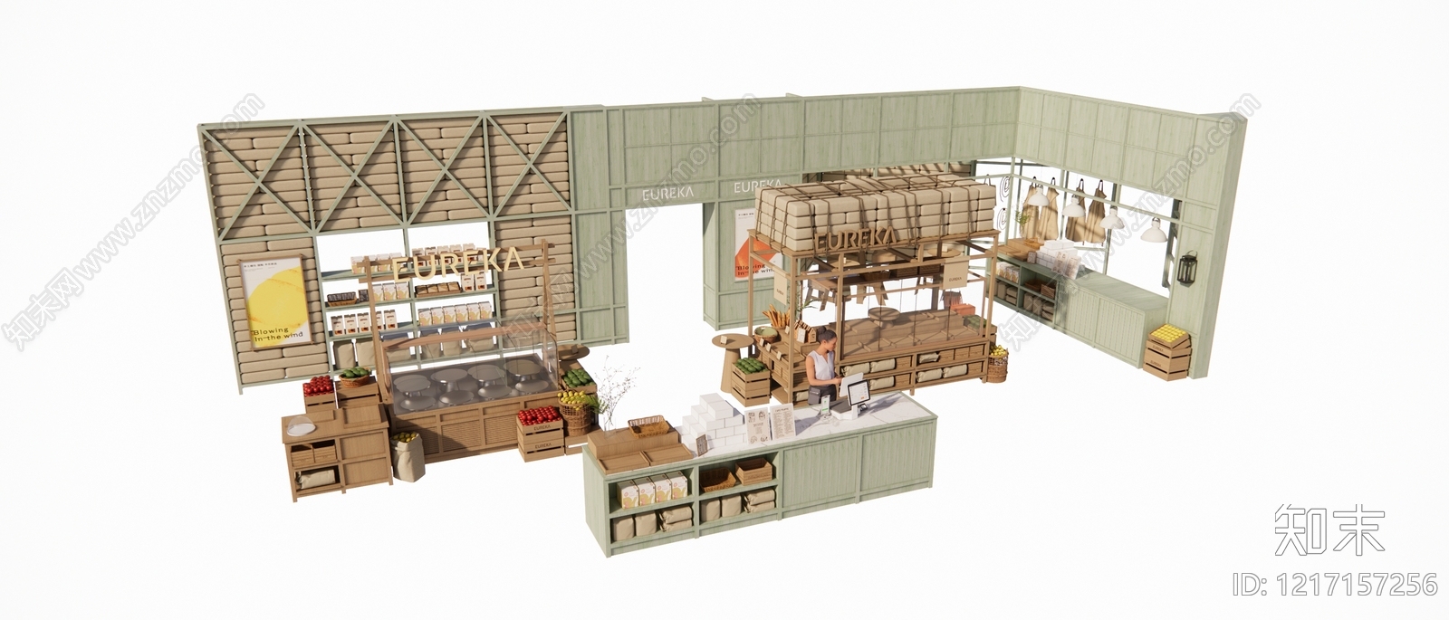 原木风食品展台SU模型下载【ID:1217157256】