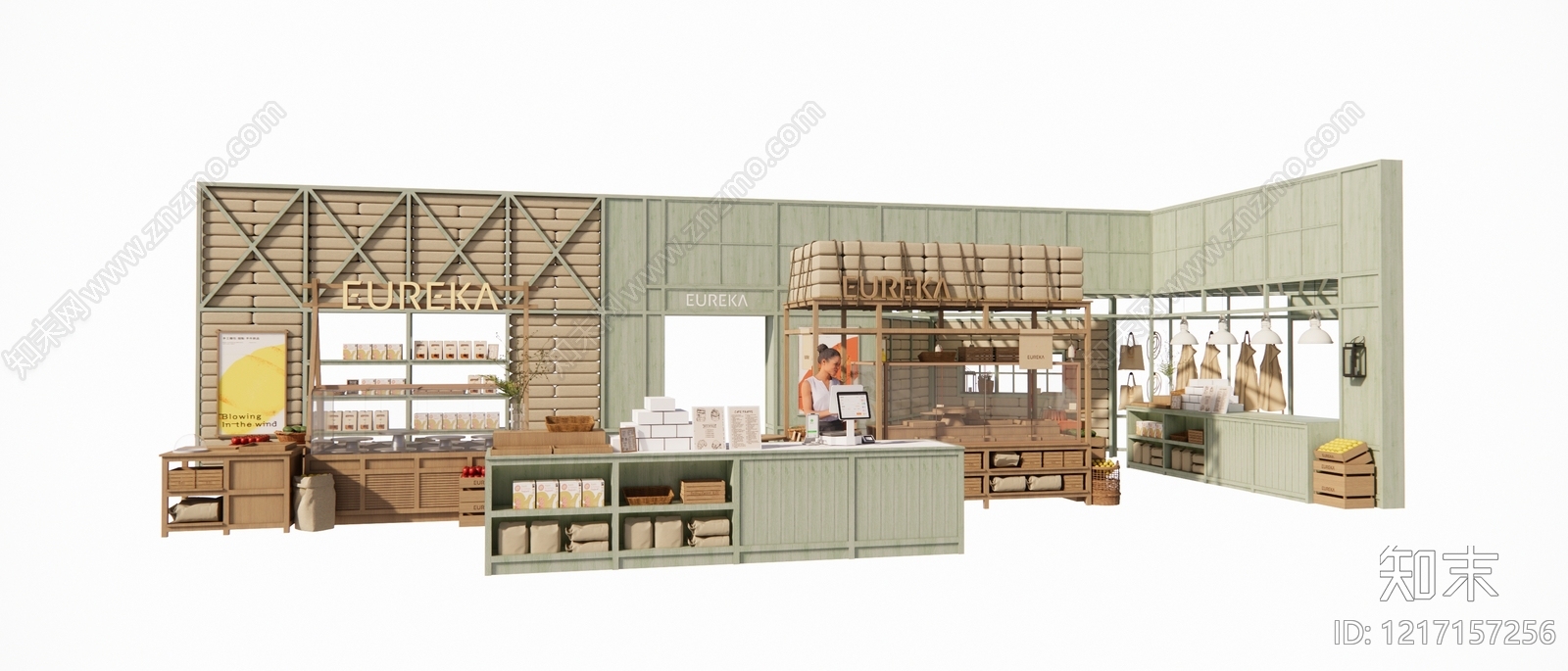 原木风食品展台SU模型下载【ID:1217157256】