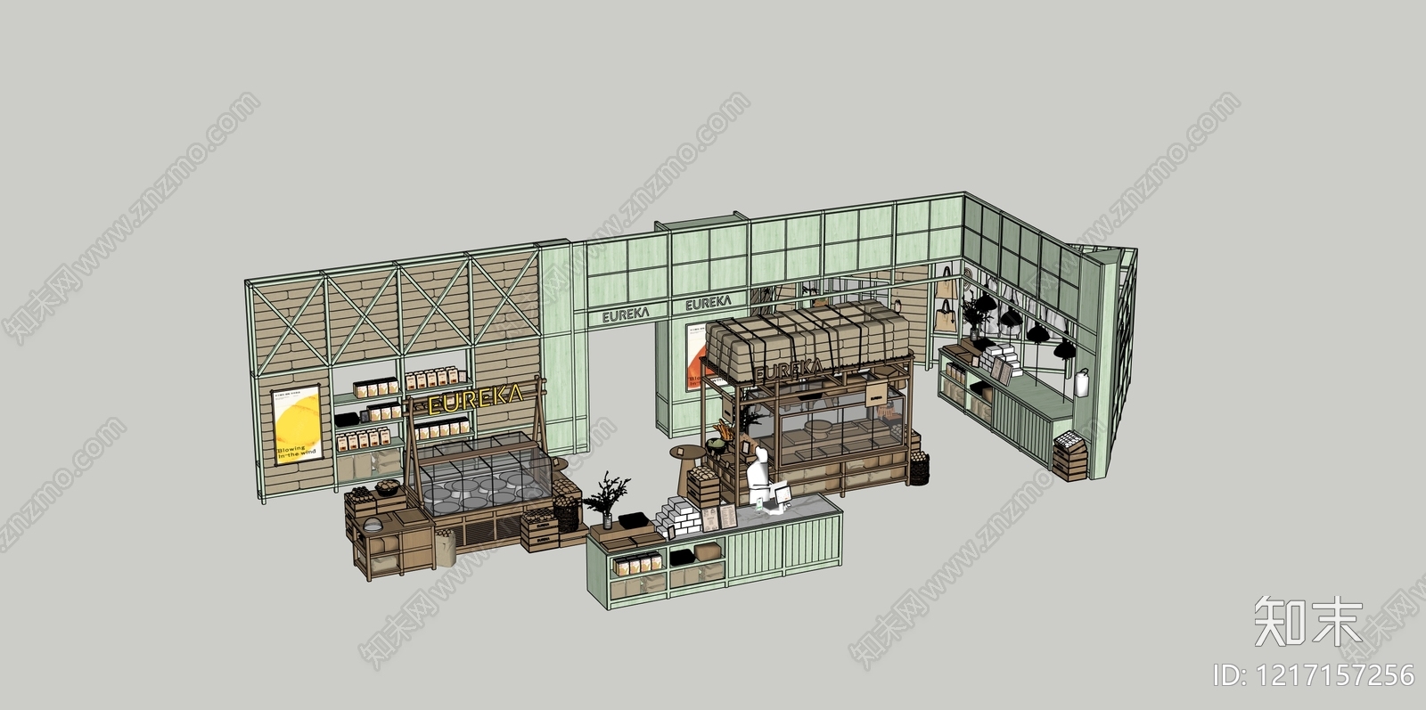 原木风食品展台SU模型下载【ID:1217157256】