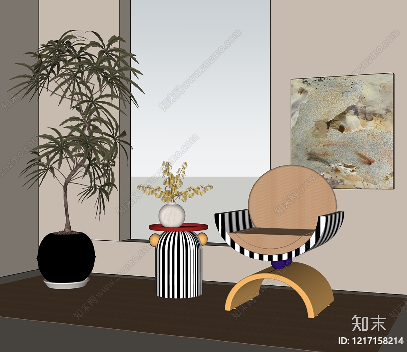 孟菲斯风格休闲椅SU模型下载【ID:1217158214】