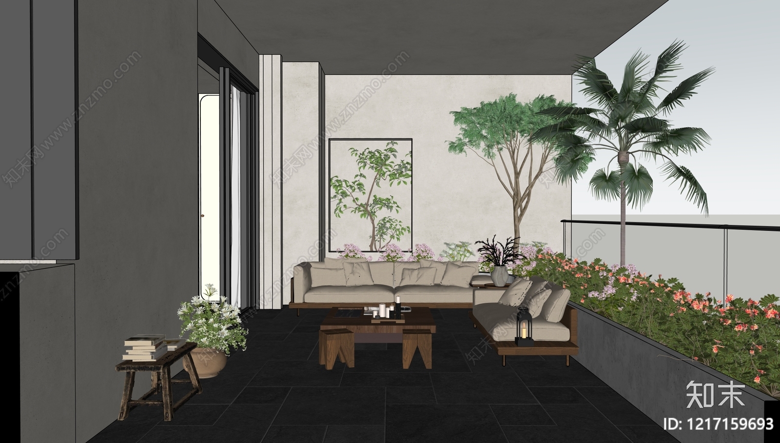 现代简约家居阳台SU模型下载【ID:1217159693】