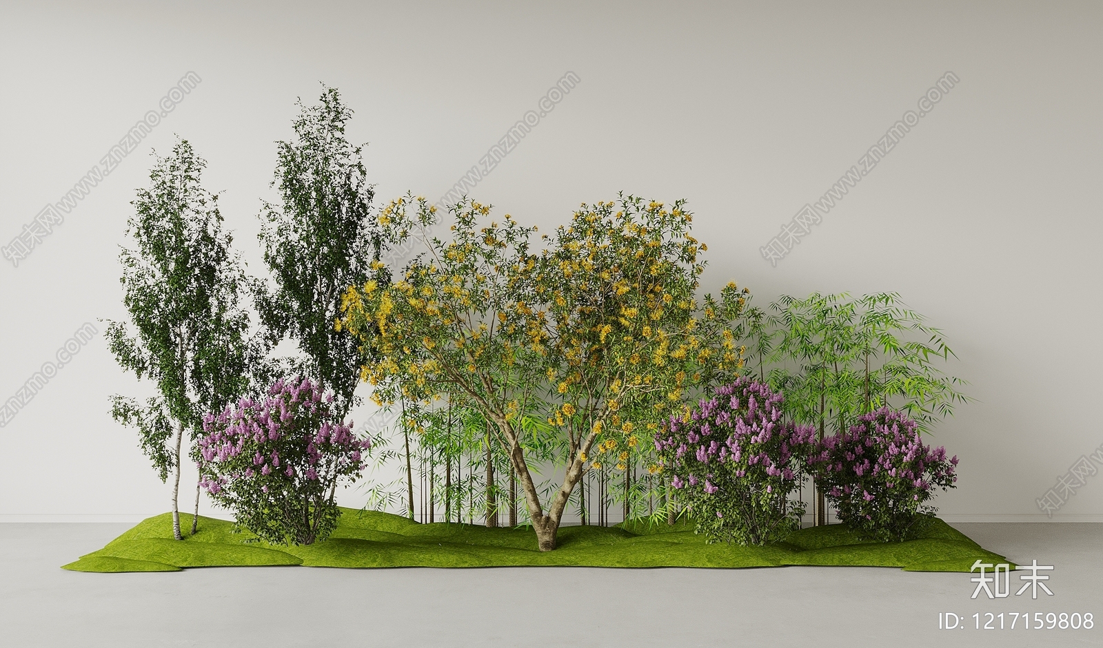 现代主义景观植物堆3D模型渲染效果图