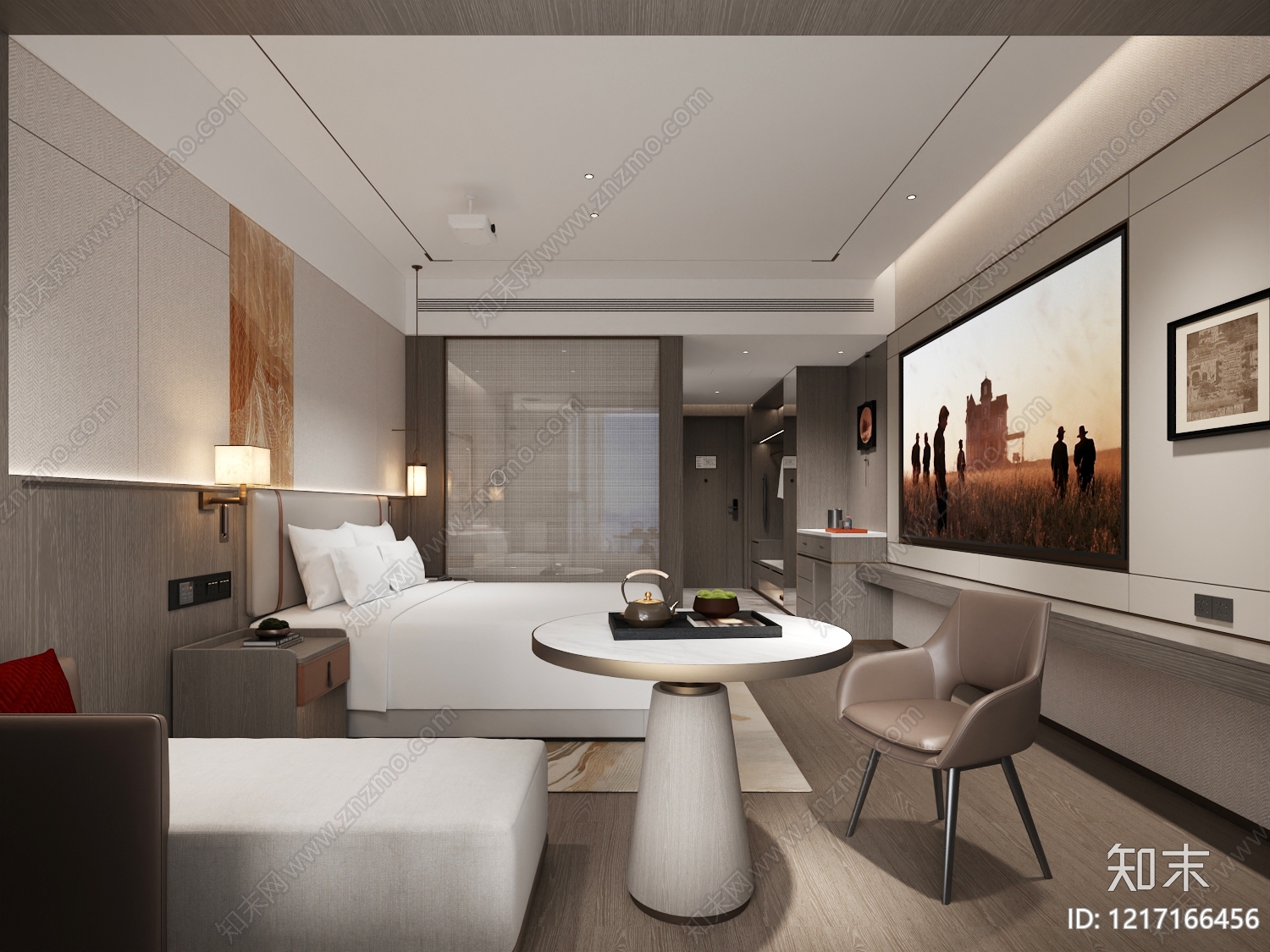 新中式酒店客房3D模型下载【ID:1217166456】