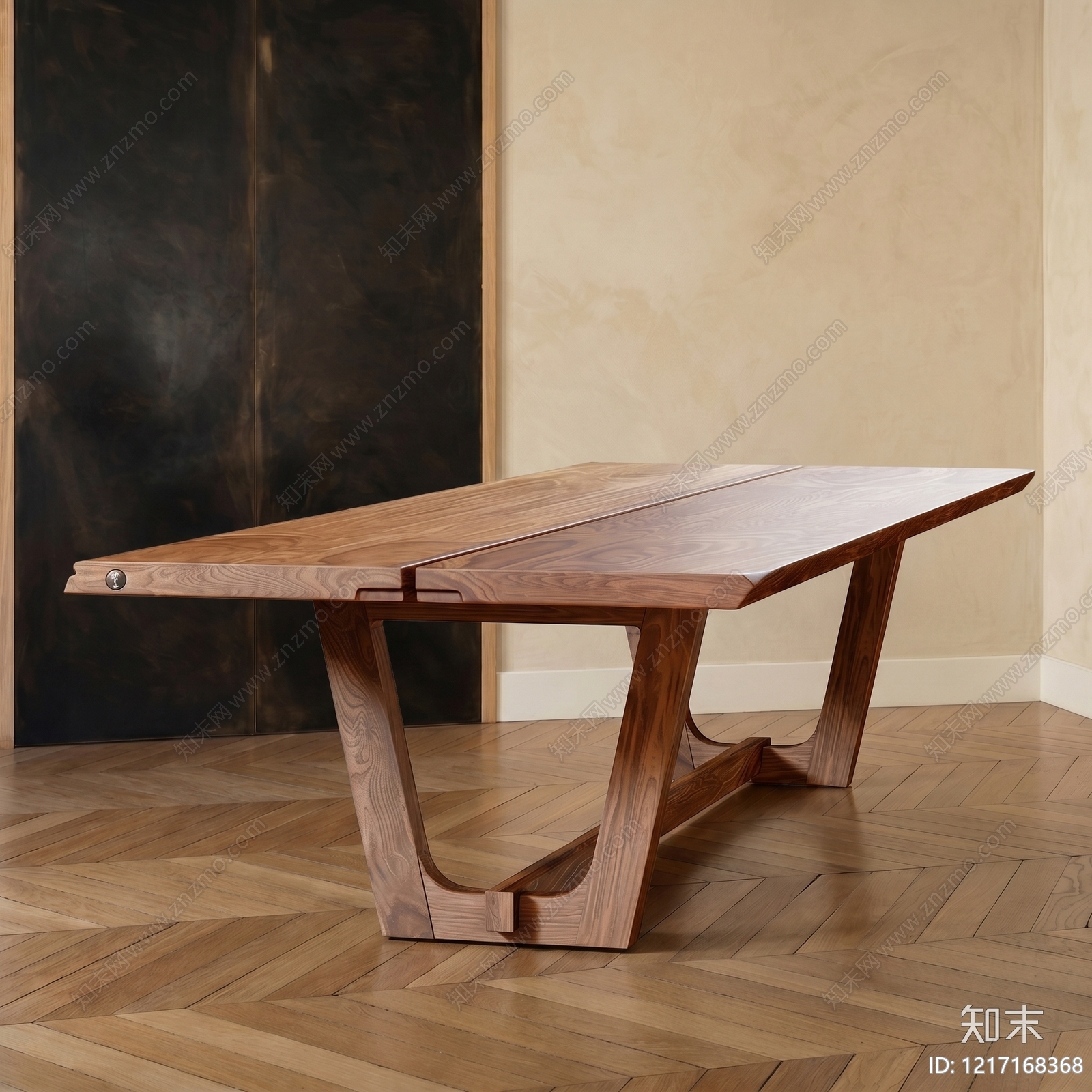 现代原木风餐桌3D模型渲染效果图