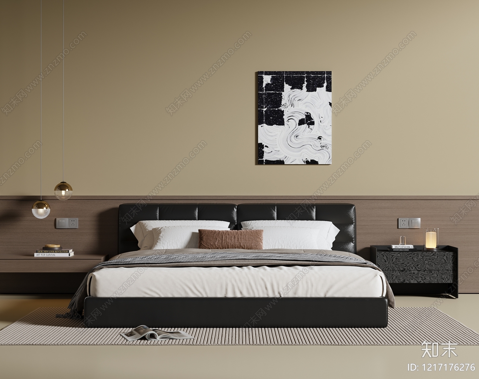 现代简约双人床3D模型下载【ID:1217176276】