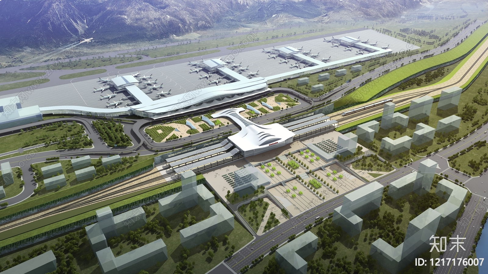 现代主义车站外观3D模型渲染效果图