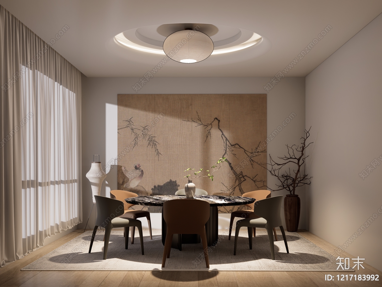 新中式家居餐厅SU模型下载【ID:1217183992】