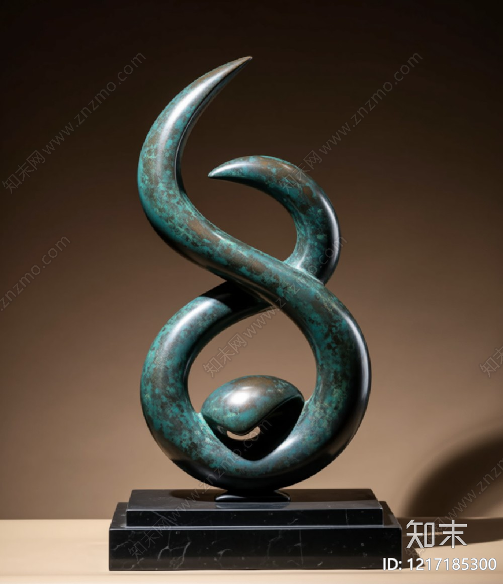 现代抽象雕塑摆件3D模型渲染效果图