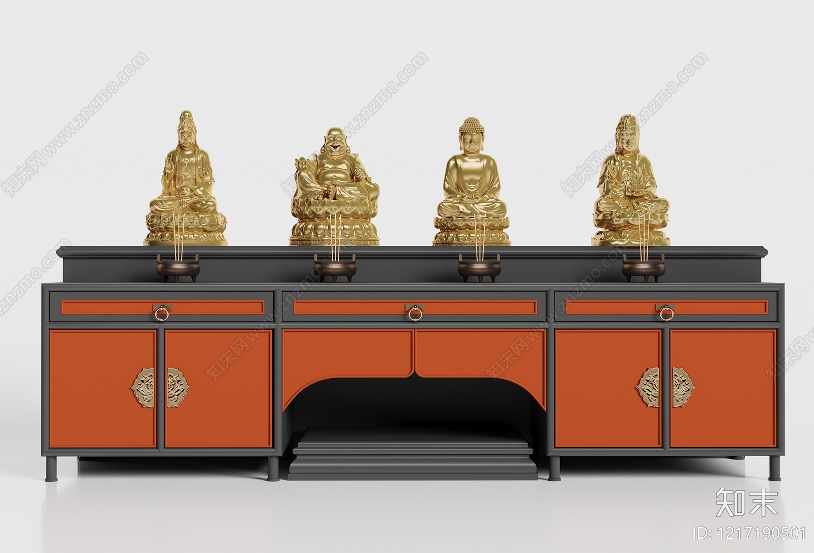 新中式佛龛3D模型渲染效果图