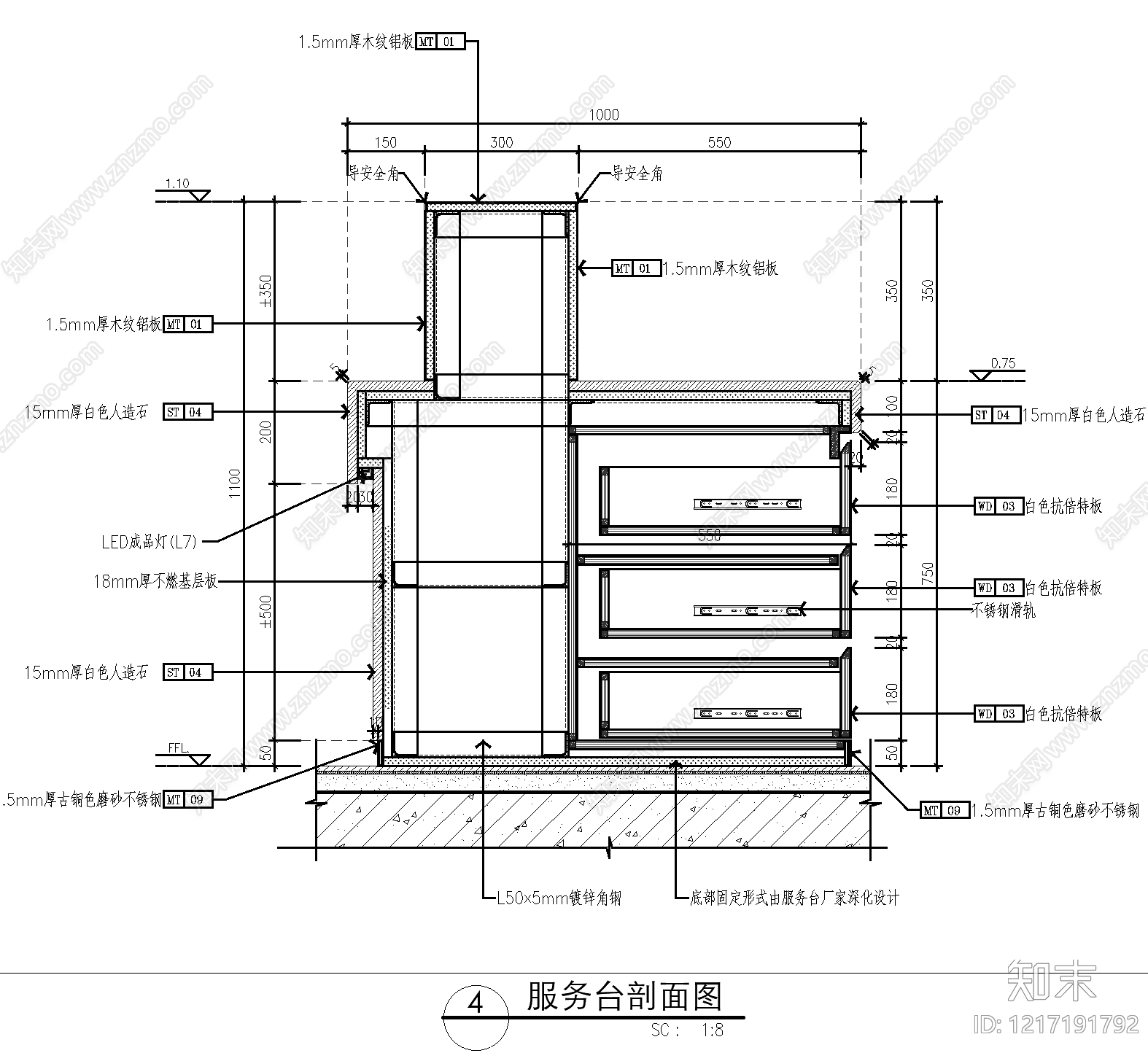 吧台节点cad施工图下载【ID:1217191792】