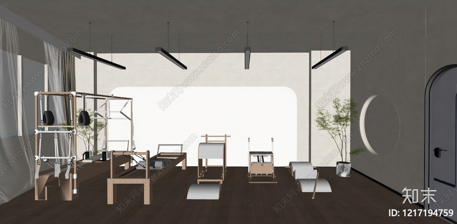 奶油风瑜伽室SU模型下载【ID:1217194759】
