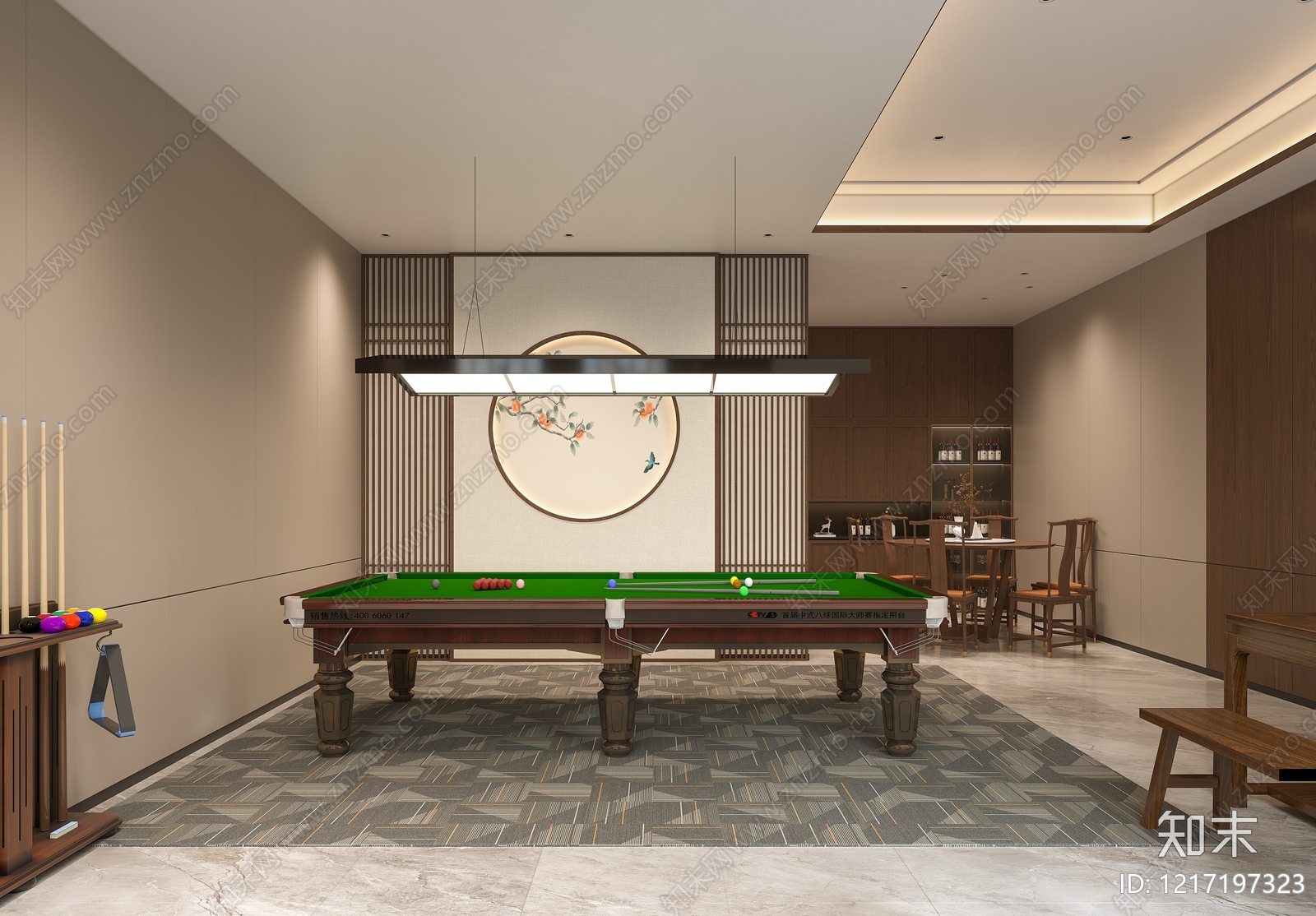 新中式台球室3D模型下载【ID:1217197323】
