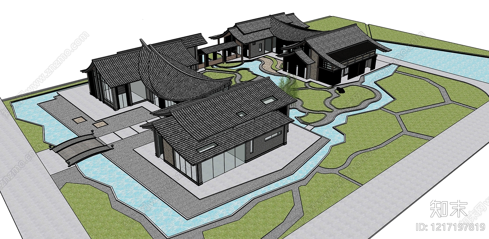新中式古建筑SU模型下载【ID:1217197819】
