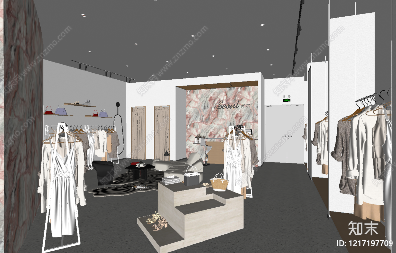 奶油风服装店SU模型下载【ID:1217197709】