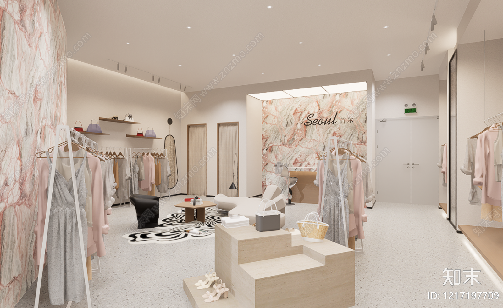 奶油风服装店SU模型下载【ID:1217197709】
