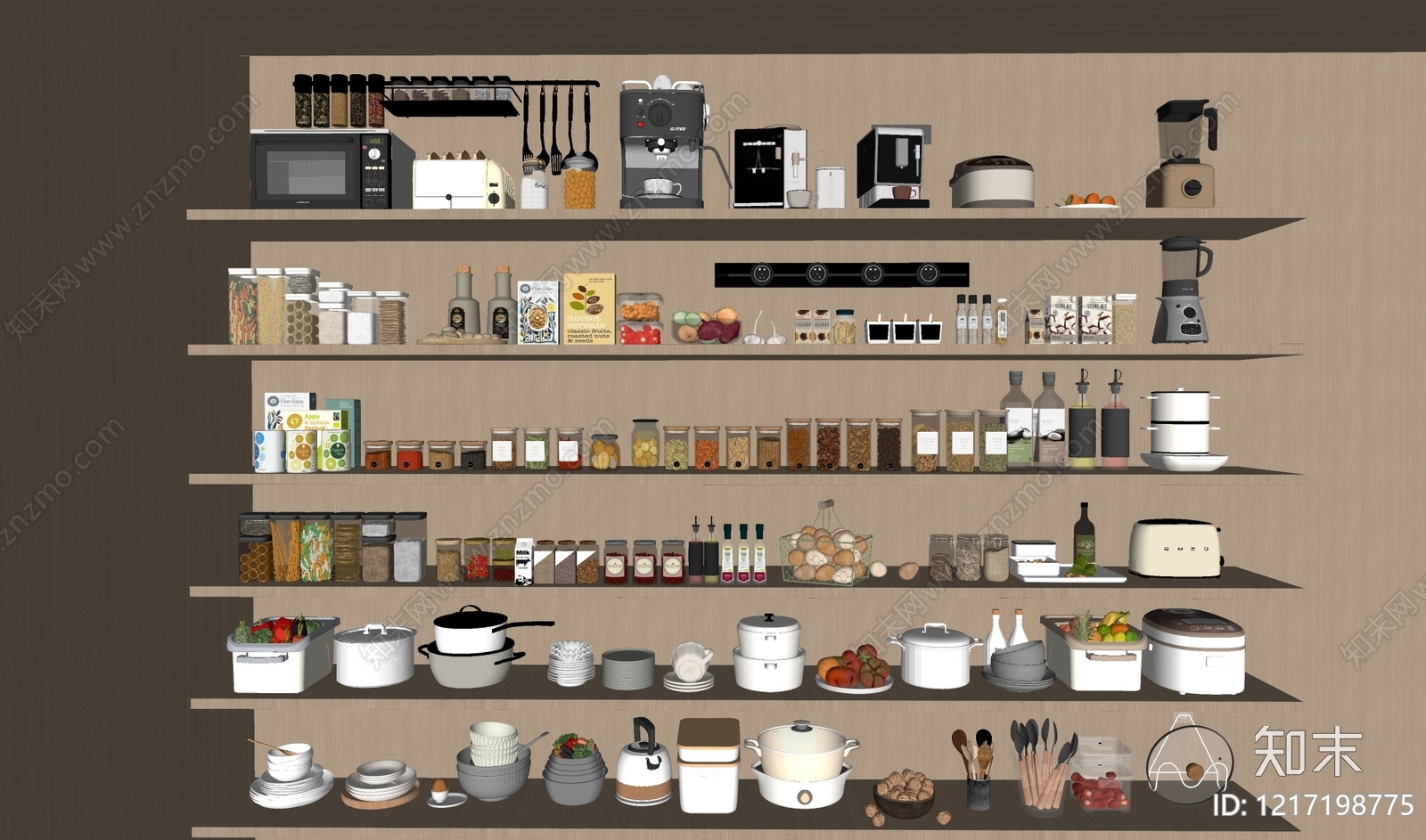 奶油风厨房用品组合SU模型下载【ID:1217198775】