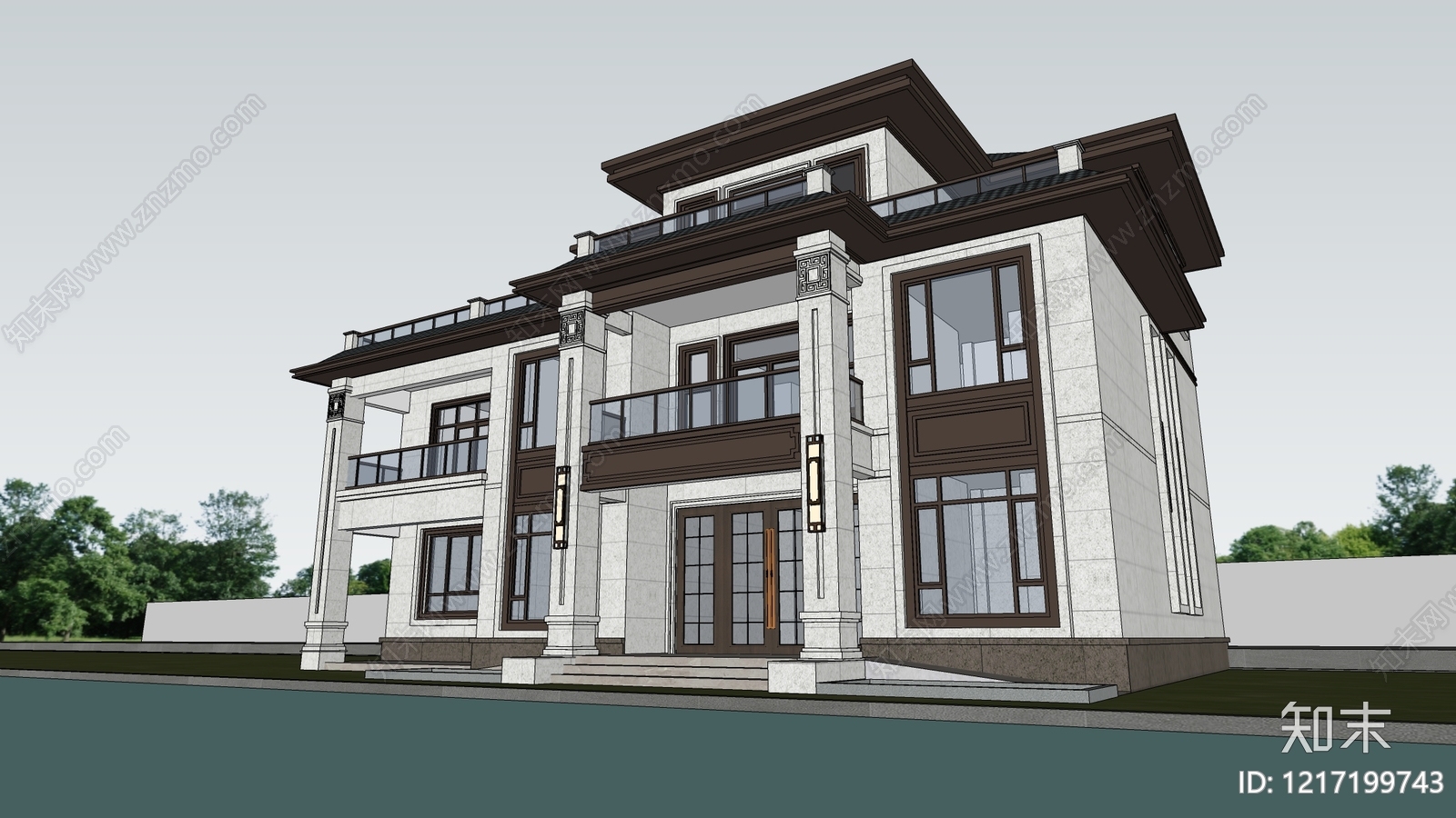 新中式别墅SU模型下载【ID:1217199743】