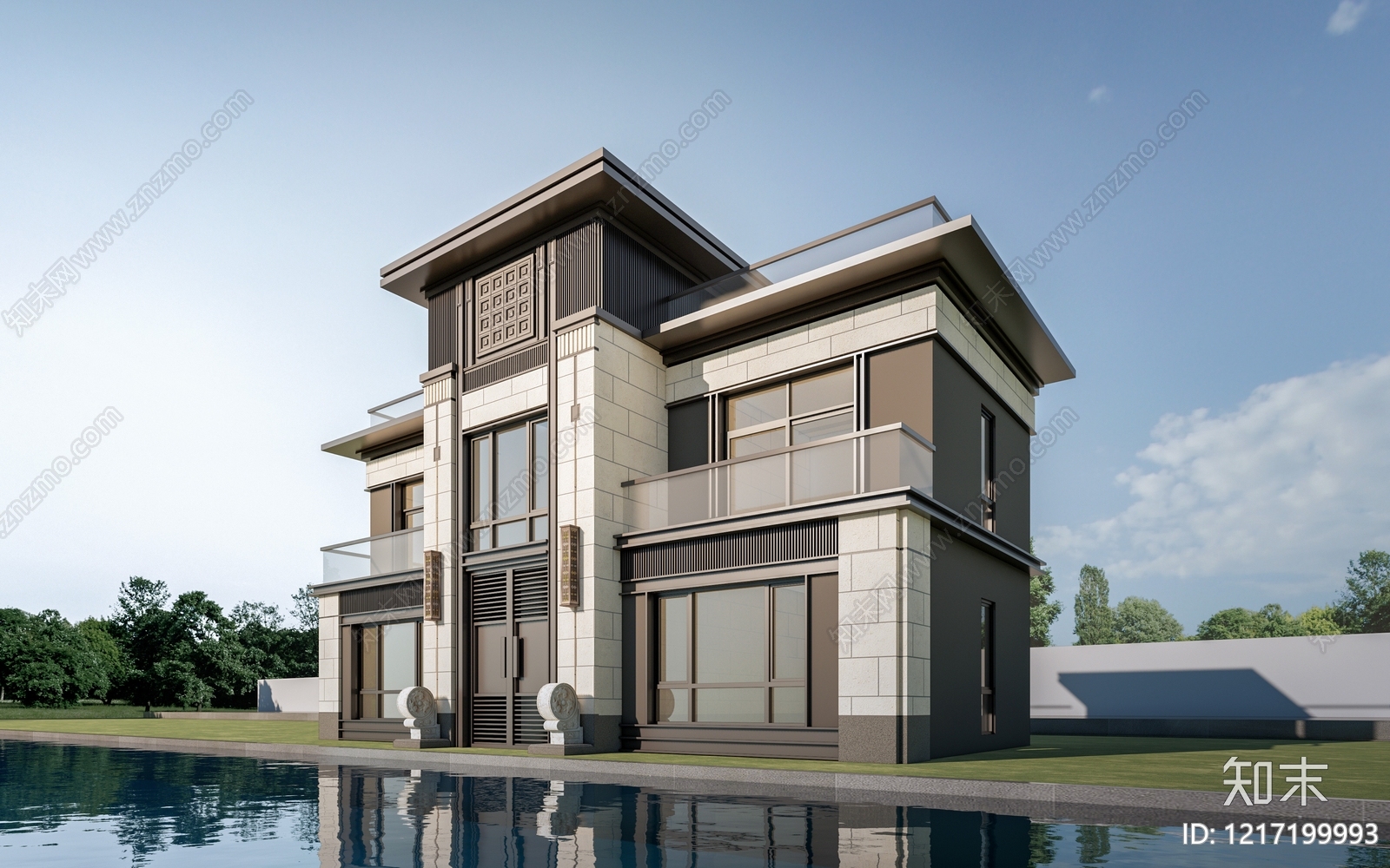 新中式独栋别墅SU模型下载【ID:1217199993】