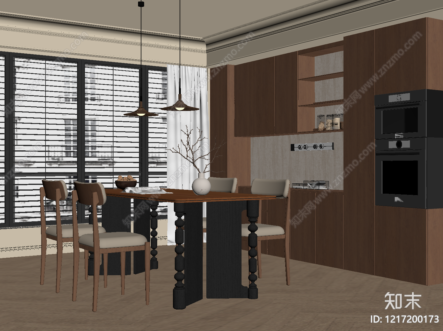 中古风家居餐厅SU模型下载【ID:1217200173】