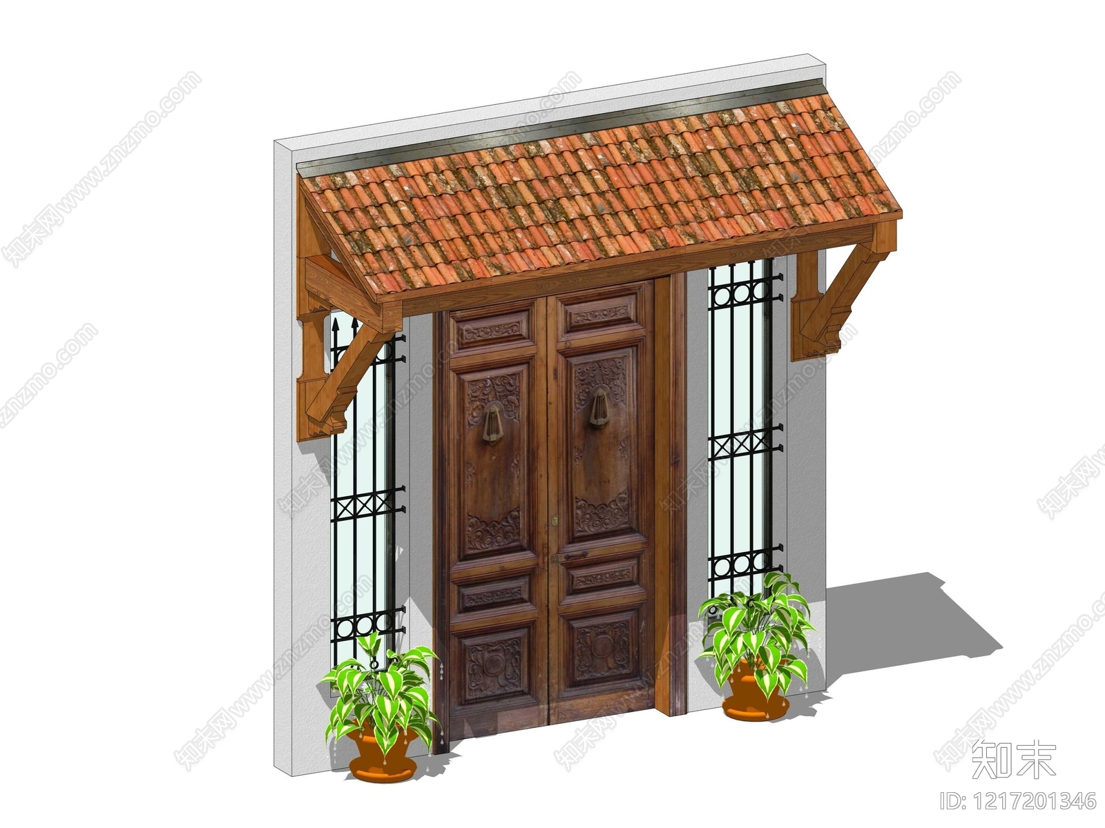 新中式入口大门SU模型下载【ID:1217201346】