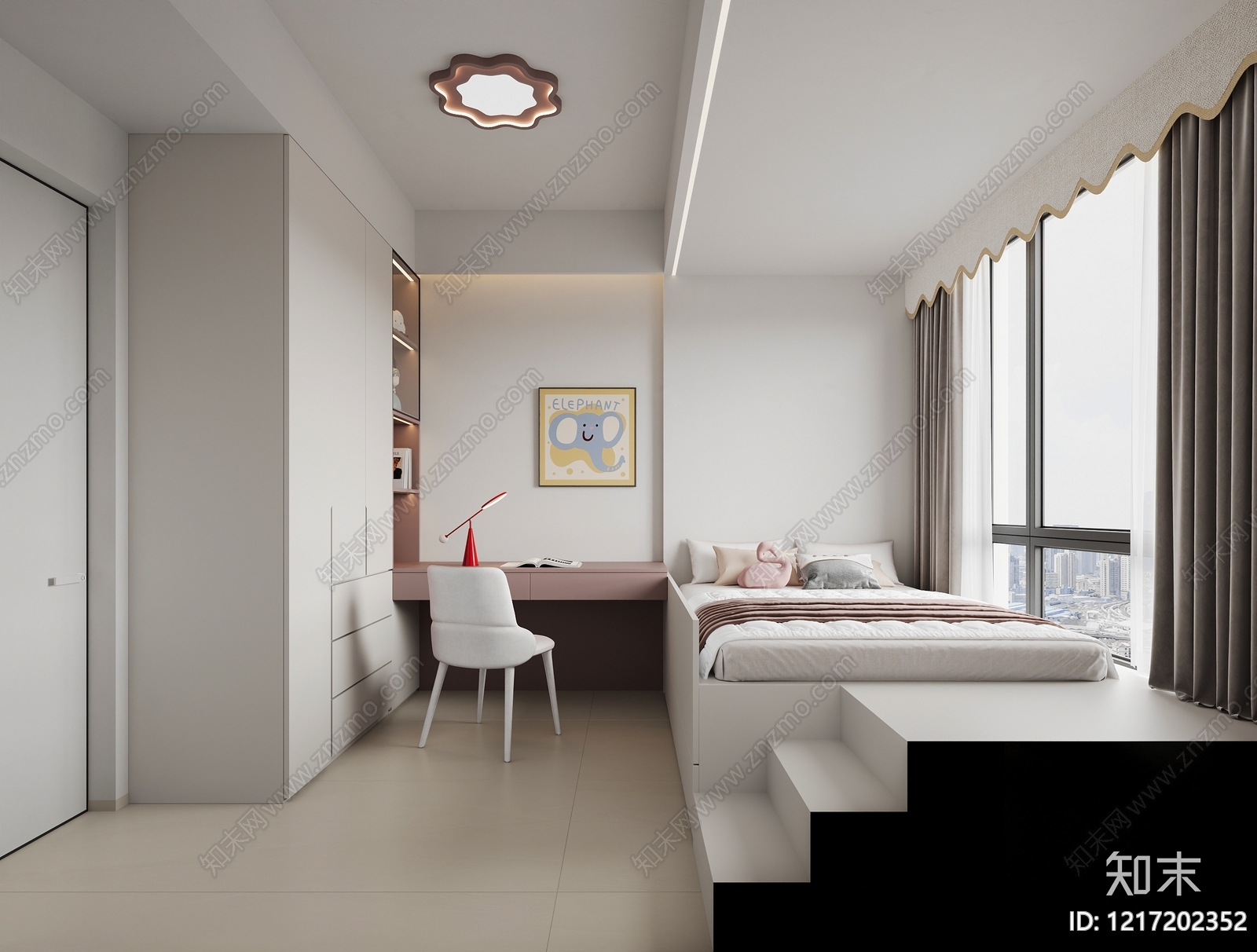 奶油风通用儿童房3D模型下载【ID:1217202352】
