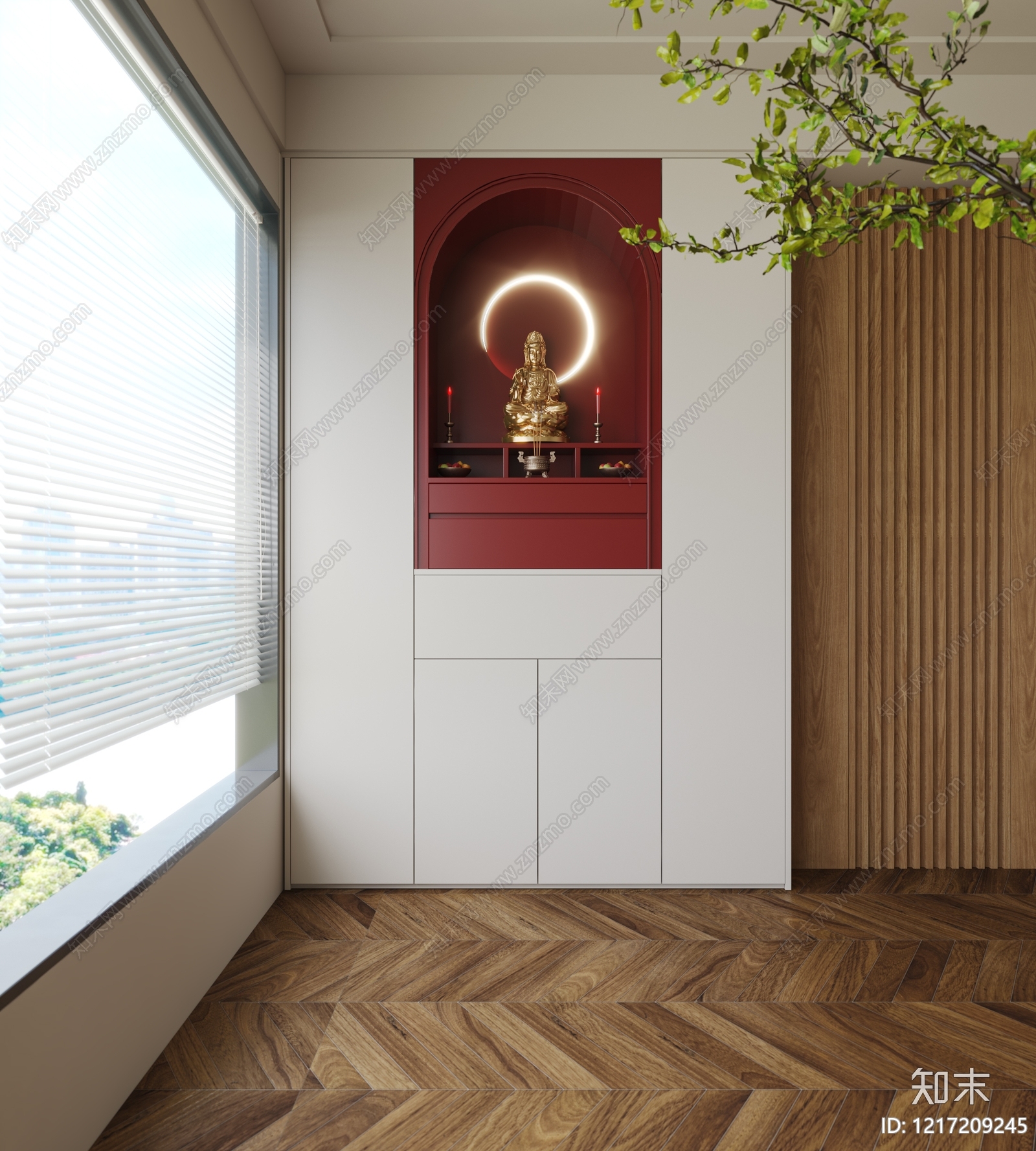 新中式佛龛3D模型渲染效果图