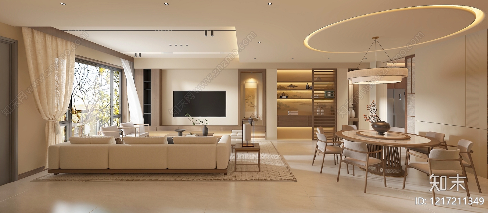 新中式宋式客厅3D模型下载【ID:1217211349】