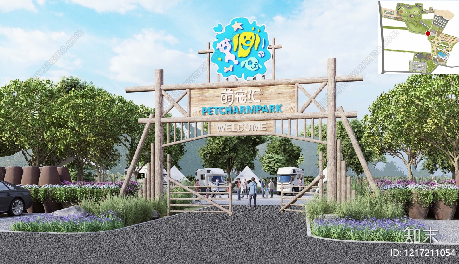 原木风大门SU模型草图