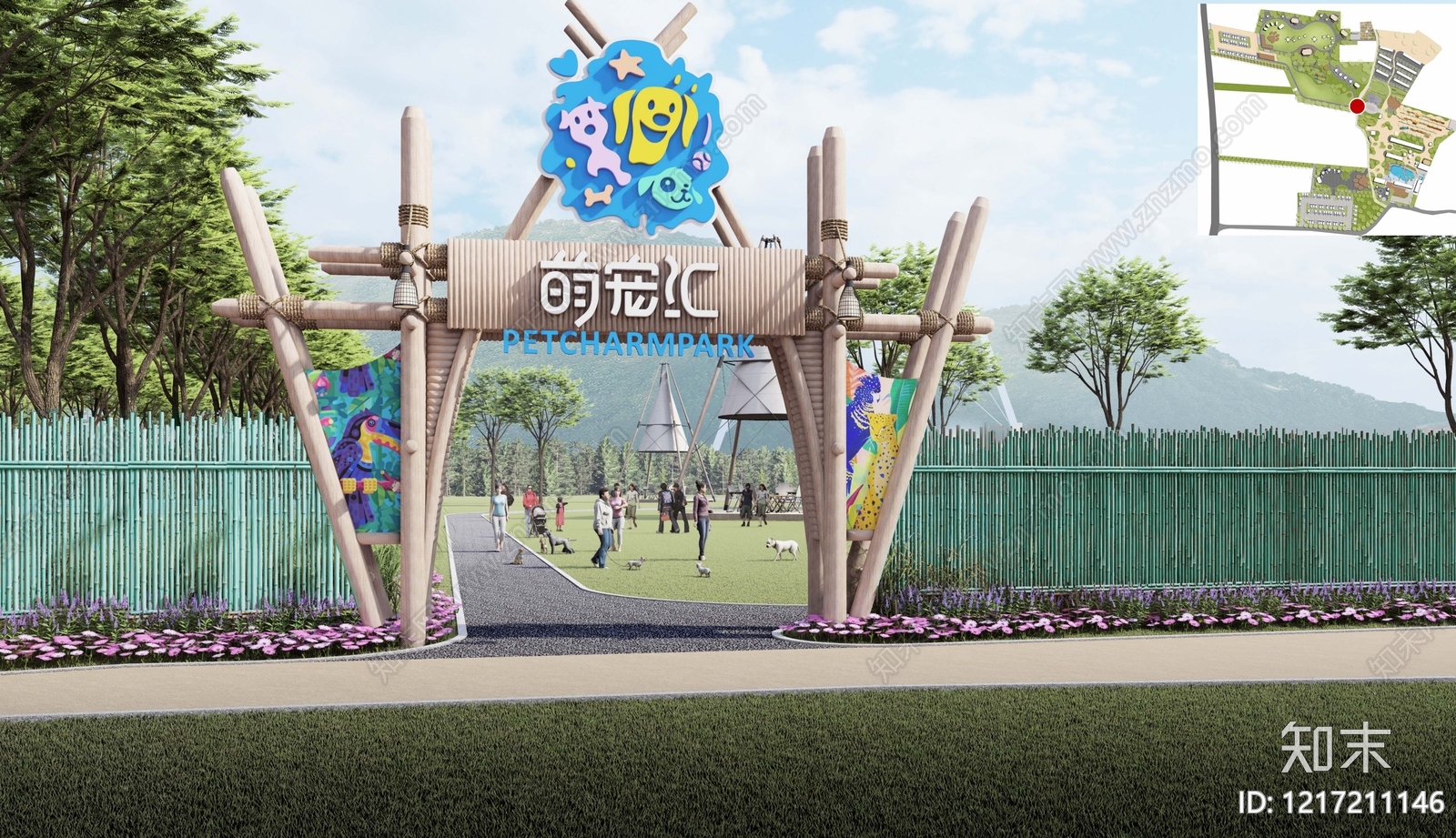 原木风大门SU模型草图