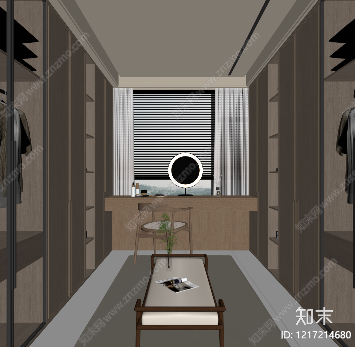 新中式衣帽间SU模型下载【ID:1217214680】