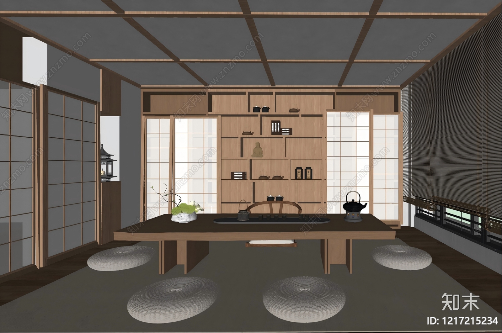 日式禅意茶室SU模型下载【ID:1217215234】