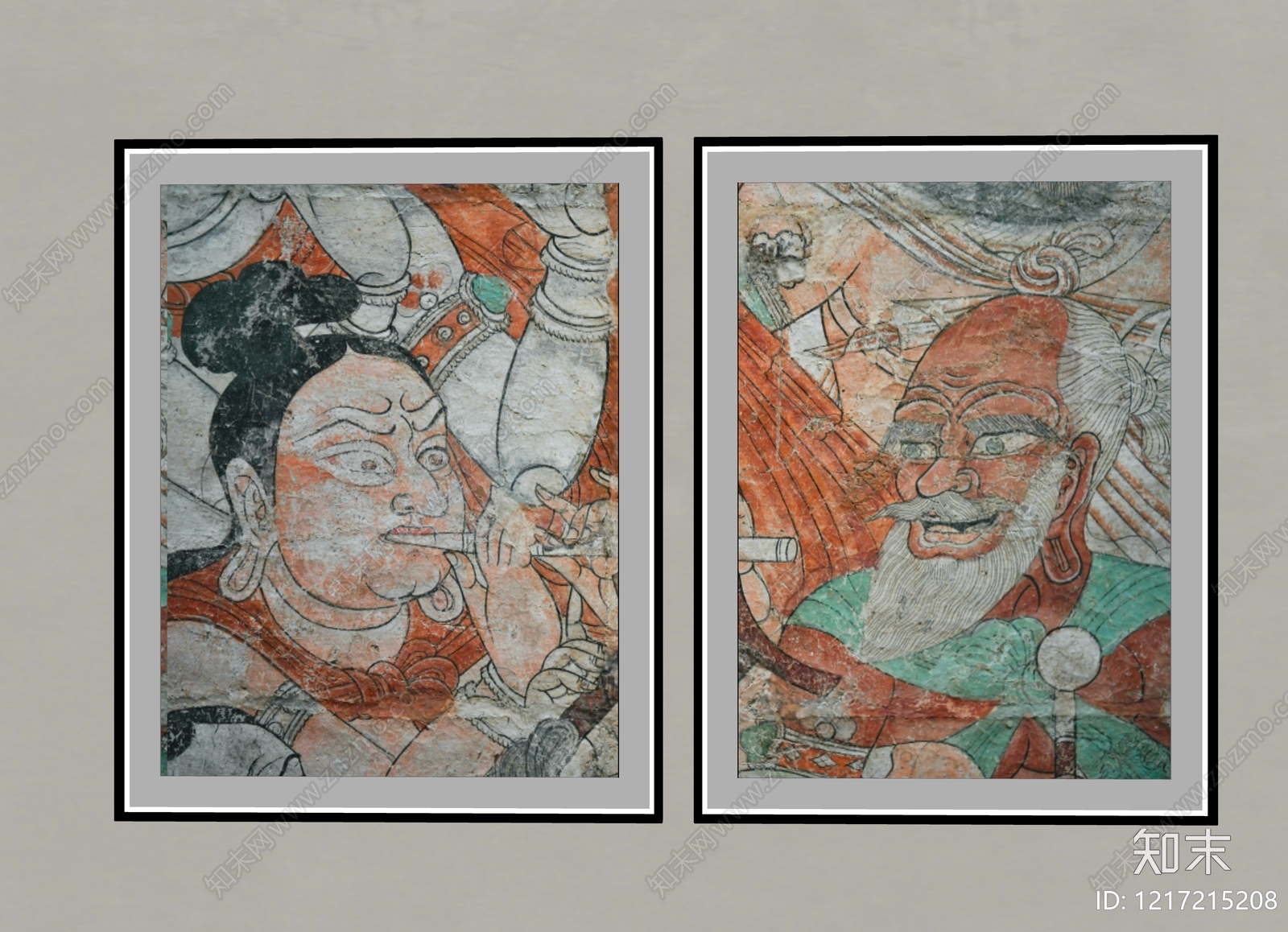 壁画复古风挂画组合SU模型草图