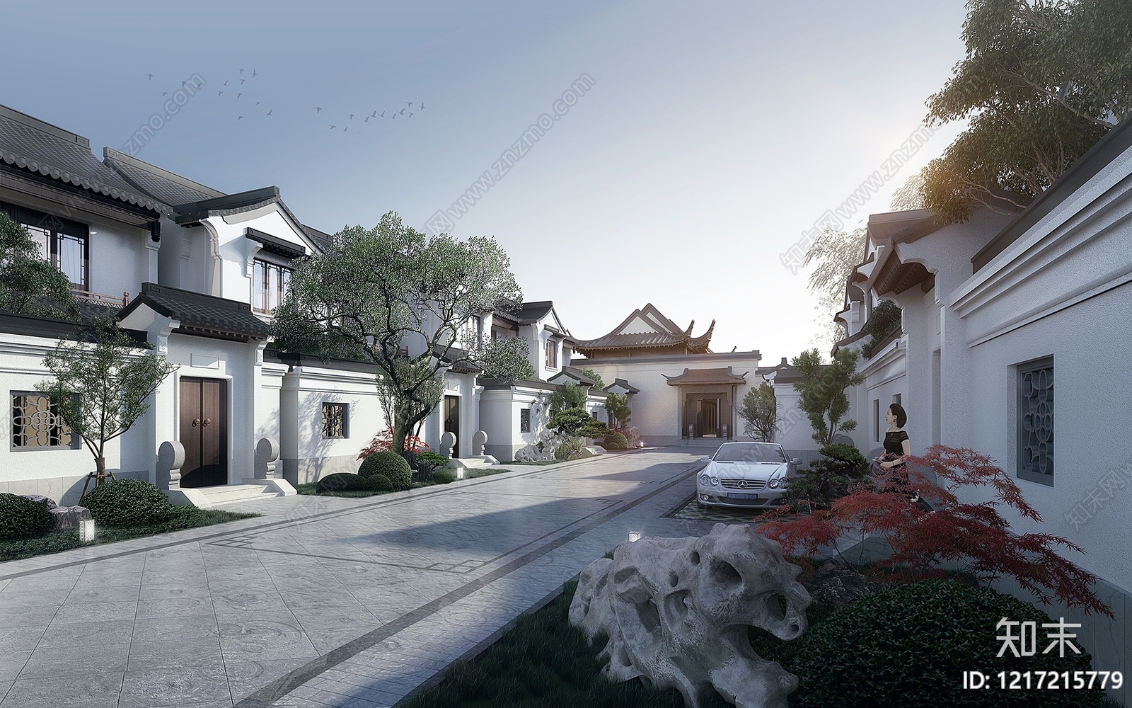 新中式联排别墅3D模型下载【ID:1217215779】