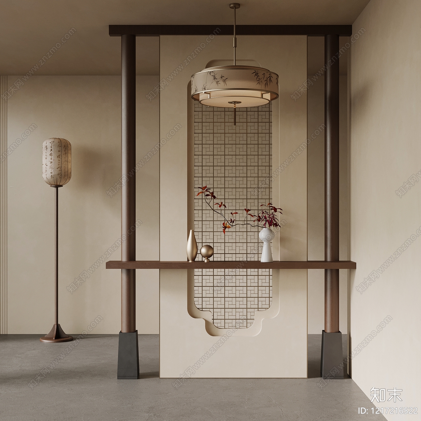 新中式玄关3D模型下载【ID:1217216522】
