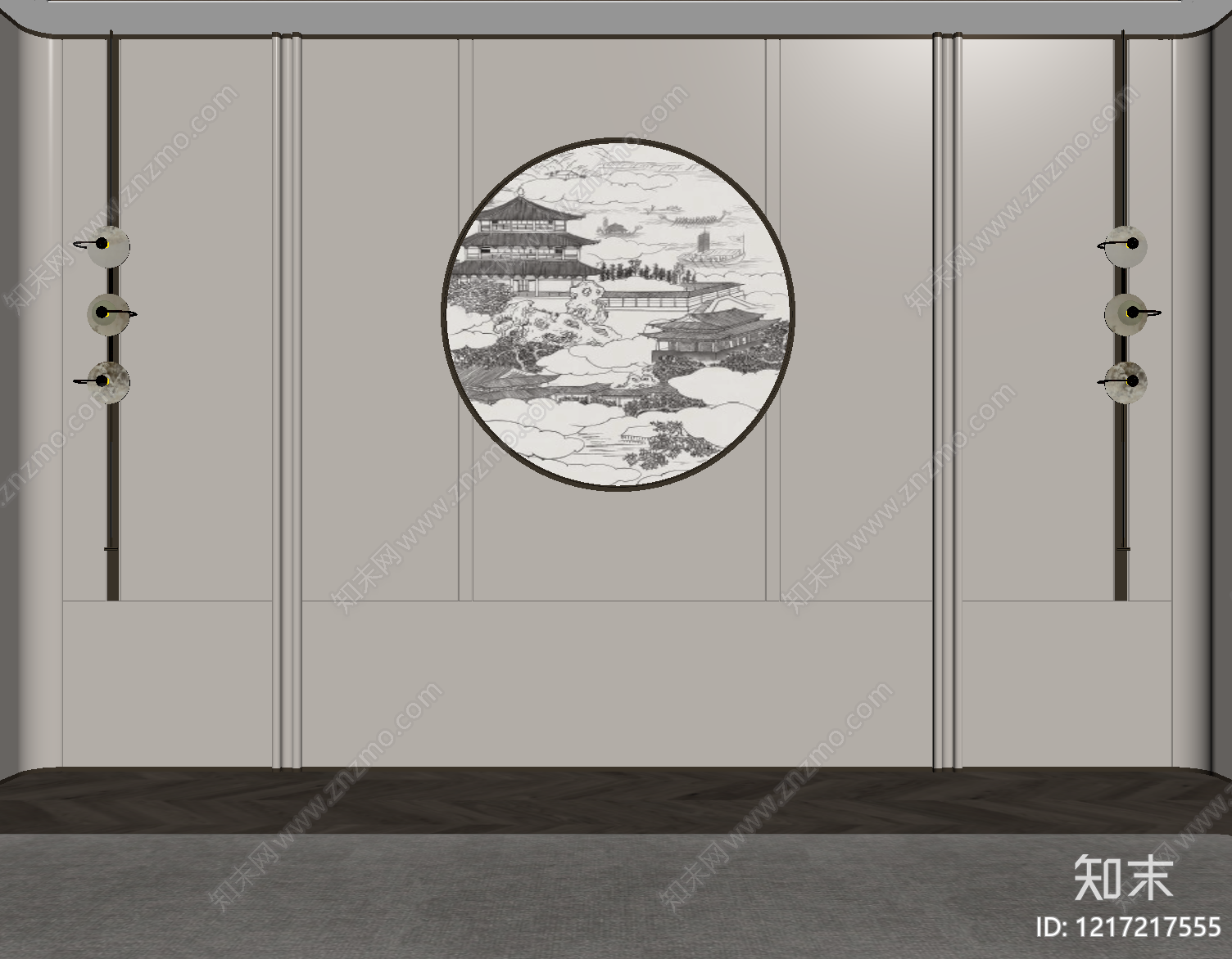 新中式背景墙SU模型下载【ID:1217217555】