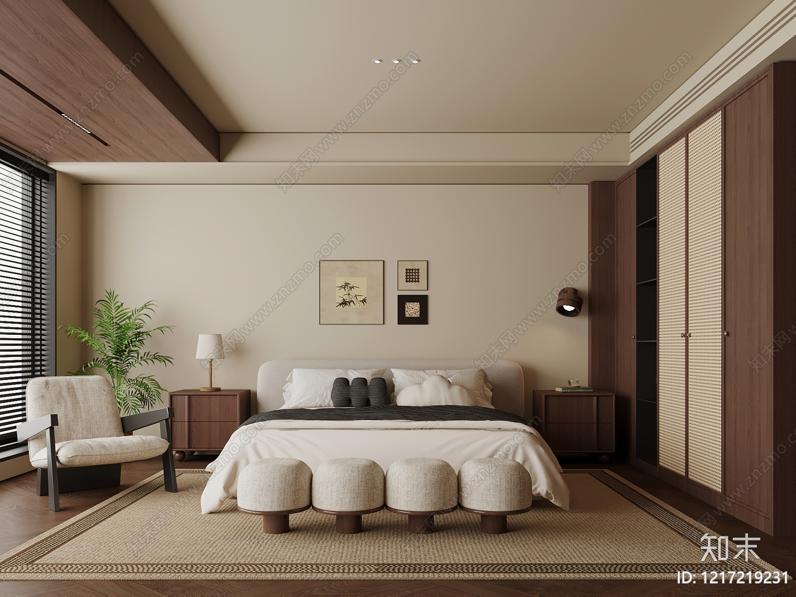 新中式主卧SU模型下载【ID:1217219231】