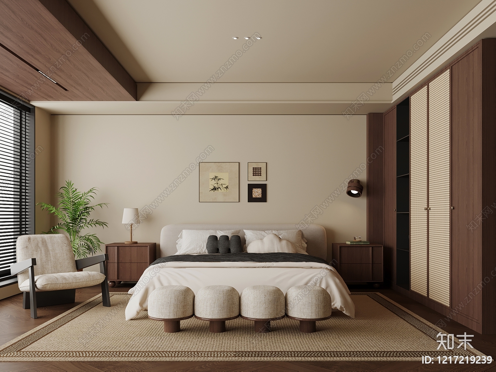 新中式主卧3D模型下载【ID:1217219239】