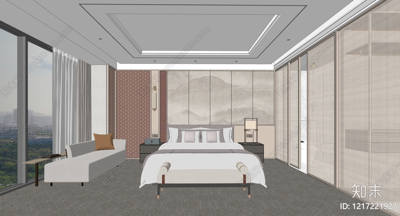 新中式酒店客房SU模型下载【ID:1217221927】