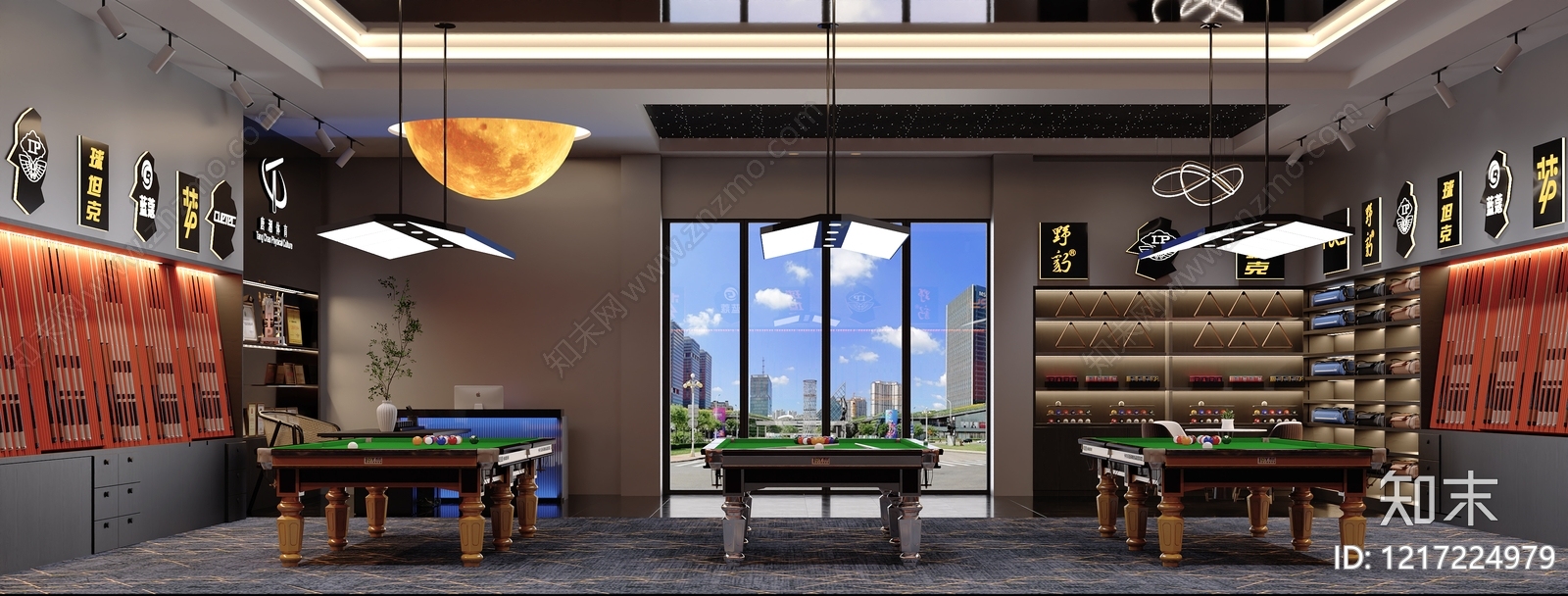 现代轻奢台球室3D模型下载【ID:1217224979】