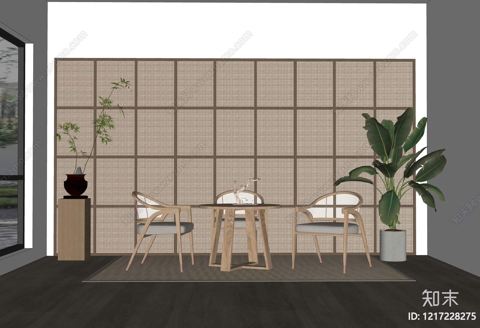 新中式茶室SU模型下载【ID:1217228275】