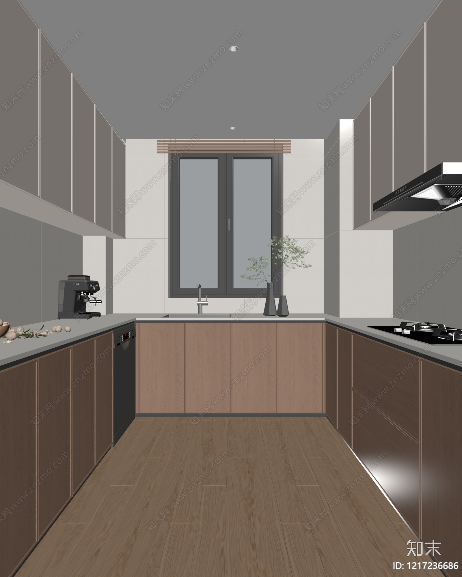 原木风封闭式厨房SU模型下载【ID:1217236686】