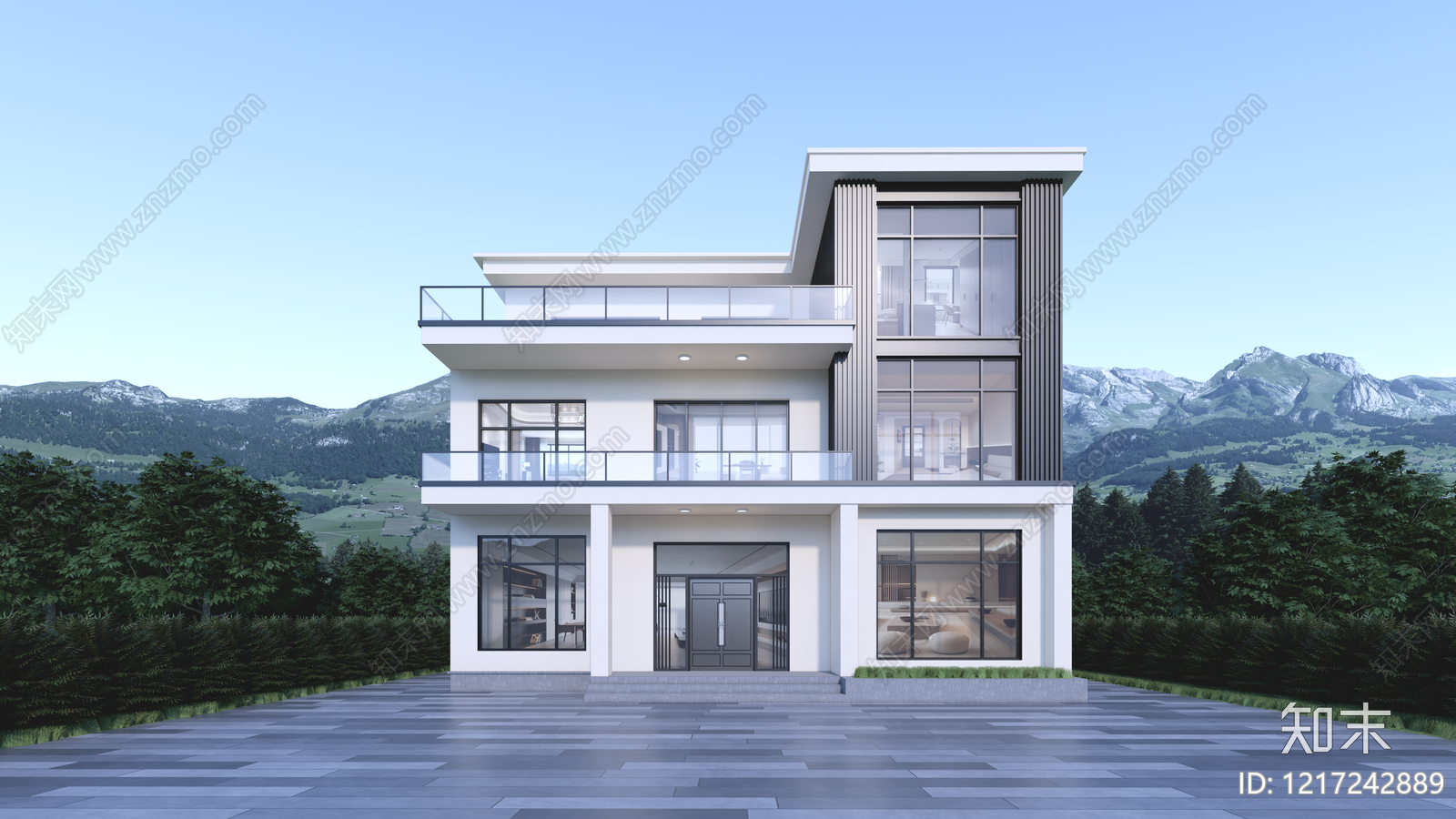 现代独栋别墅SU模型下载【ID:1217242889】